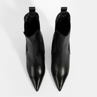 Kadın Siyah Lastikli Topuklu Deri Bot