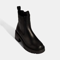 Kadın Siyah Lastikli Topuklu Deri Chelsea Bot