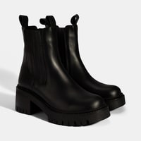 Kadın Siyah Lastikli Topuklu Deri Chelsea Bot