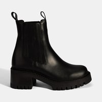 Kadın Siyah Lastikli Topuklu Deri Chelsea Bot