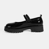 Kadın Siyah Mary Jane Cırt Detaylı Deri Babet