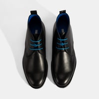 Kadın Siyah Mavi Bağcık Detaylı Deri Bot