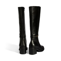 Kadın Siyah Metal Aksesuarlı Deri Çizme