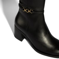 Kadın Siyah Metal Aksesuarlı Deri Çizme