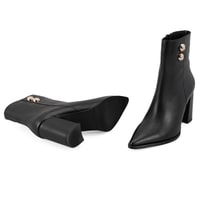 Kadın Siyah Metal Aksesuarlı Deri Topuklu Bot