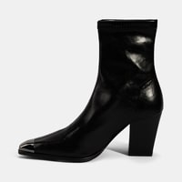 Kadın Siyah Metal Burun Detaylı Topuklu Stretch Bot
