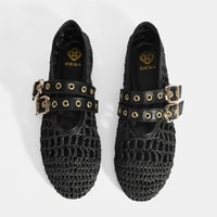 Kadın Siyah Metal Toka Aksesuarlı Örgü Babet