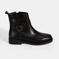 Kadın Siyah Metal Toka Detaylı Deri Bot