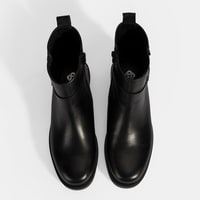 Kadın Siyah Metal Toka Detaylı Deri Bot