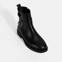 Kadın Siyah Metal Toka Detaylı Deri Bot