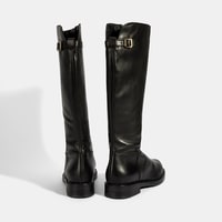 Kadın Siyah Metal Toka Detaylı Deri Çizme