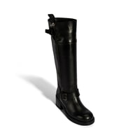 Kadın Siyah Metal Toka Detaylı Deri Çizme