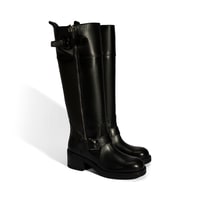 Kadın Siyah Metal Toka Detaylı Deri Çizme