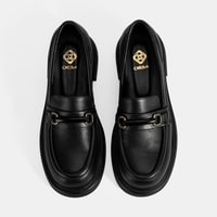 Kadın Siyah Metal Toka Detaylı Deri Loafer