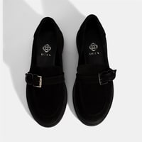 Kadın Siyah Metal Toka Detaylı Süet Loafer