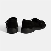 Kadın Siyah Metal Toka Detaylı Süet Loafer