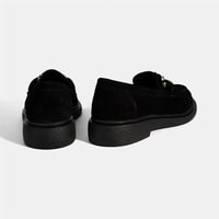 Kadın Siyah Metal Toka Detaylı Süet Loafer