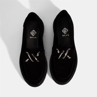 Kadın Siyah Metal Toka Detaylı Süet Loafer