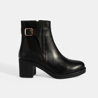 Kadın Siyah Metal Toka Detaylı Topuklu Deri Bot