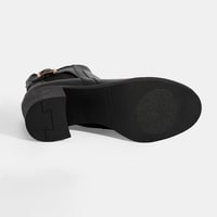 Kadın Siyah Metal Toka Detaylı Topuklu Deri Bot