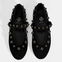 Kadın Siyah Metal Zımba Detaylı Mary Jane Babet