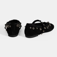 Kadın Siyah Metal Zımba Detaylı Mary Jane Babet