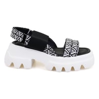 Kadın Siyah Monogram Desenli Dolgu Topuklu Sandalet