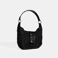 Kadın Siyah Monogram Logolu Omuz Çantası 