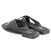 Kadın Siyah Örgü Baskılı Deri Terlik