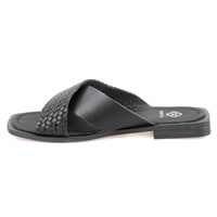 Kadın Siyah Örgü Baskılı Deri Terlik