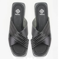 Kadın Siyah Örgü Baskılı Deri Terlik