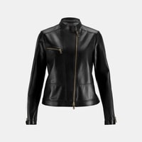 Kadın Siyah Perfore Detaylı Deri Ceket