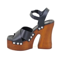 Kadın Siyah Platform Topuklu Deri Sandalet