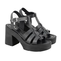 Kadın Siyah Platform Topuklu Deri Sandalet