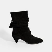 Kadın Siyah Püskül Detaylı Süet Topuklu Bot