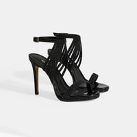 Kadın Siyah Simli Bantlı Topuklu Abiye Sandalet