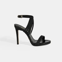 Kadın Siyah Simli Bantlı Topuklu Abiye Sandalet