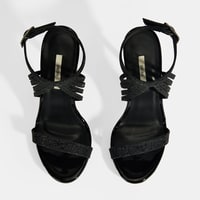 Kadın Siyah Simli Bantlı Topuklu Abiye Sandalet