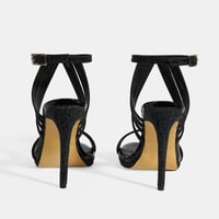 Kadın Siyah Simli Bantlı Topuklu Abiye Sandalet