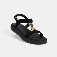 Kadın Siyah Süet Gold Aksesuarlı Sandalet