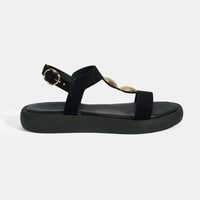 Kadın Siyah Süet Gold Aksesuarlı Sandalet