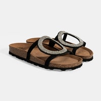 Kadın Siyah Taş Detaylı Süet Terlik