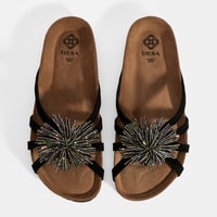 Kadın Siyah Taş Detaylı Süet Terlik