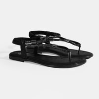 Kadın Siyah Taşlı Lastik Bantlı Parmak Arası Sandalet