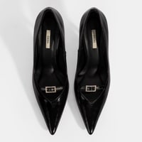 Kadın Siyah Taşlı Toka Detaylı Rugan Topuklu Abiye Ayakkabı