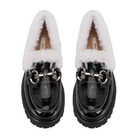 Kadın Siyah Toka Aksesuarlı Deri Loafer