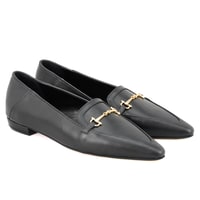 Kadın Siyah Toka Aksesuarlı Deri Loafer