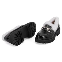 Kadın Siyah Toka Aksesuarlı Deri Loafer