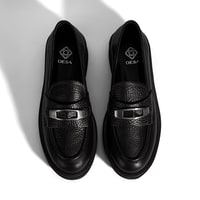 Kadın Siyah Toka Aksesuarlı Kalın Tabanlı Deri Loafer