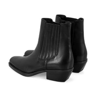 Kadın Siyah Topuklu Deri Kovboy Botu